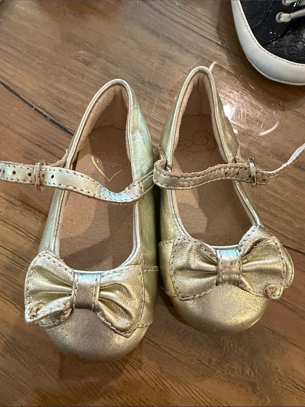 Pampili Metallic Gold Mary Jane Shoes with Bow
